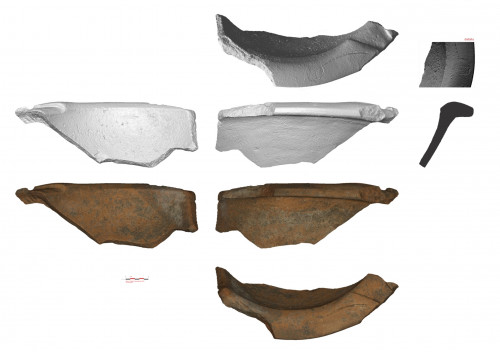 Artefacte de epocă romană: gât de amforă fragmentară de tip Kapitän II (scanare 3D Călin Șuteu).
